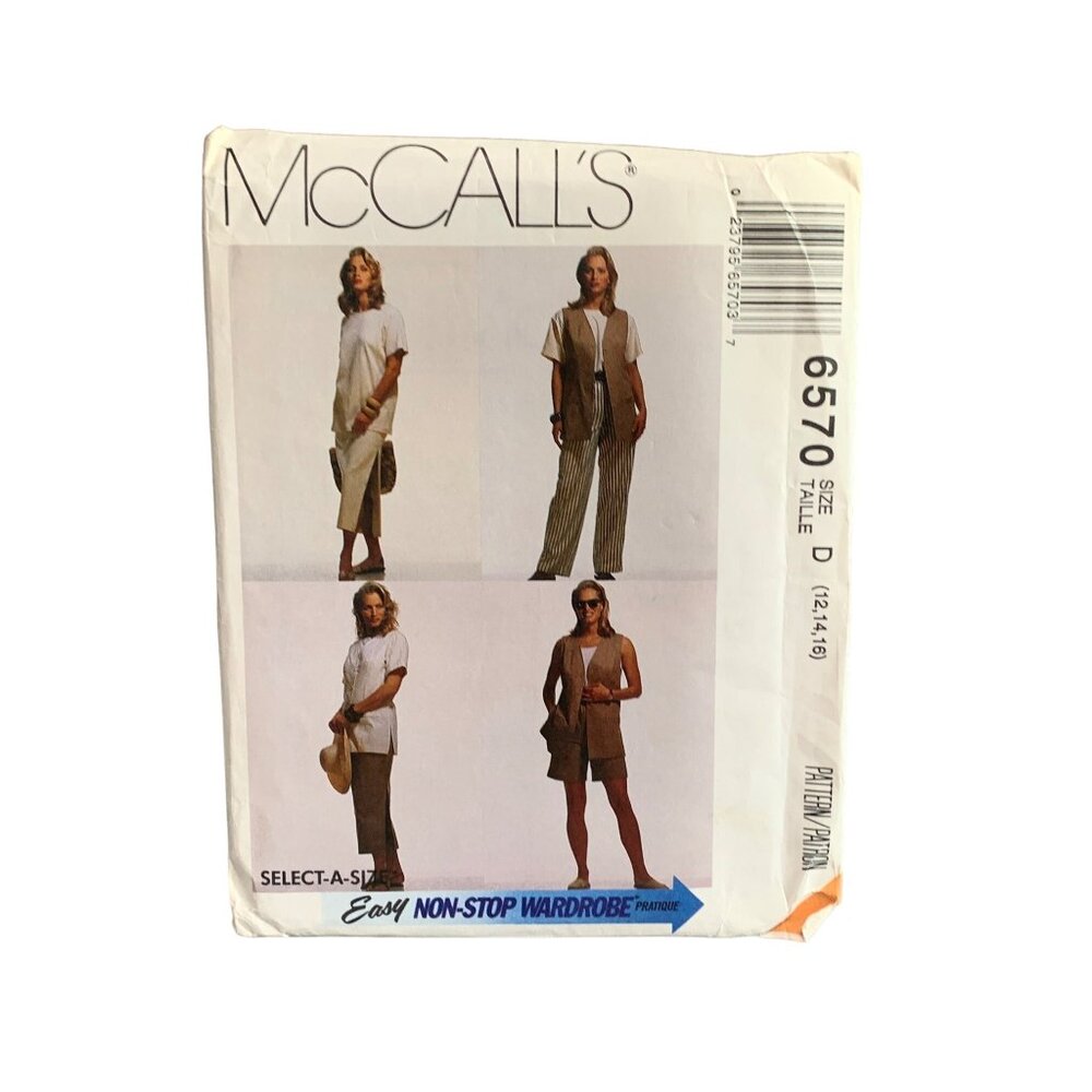 McCalls Pattern 6570 Misses Shirt Vest Skirt Pant Short Size 12-14-16 uncut